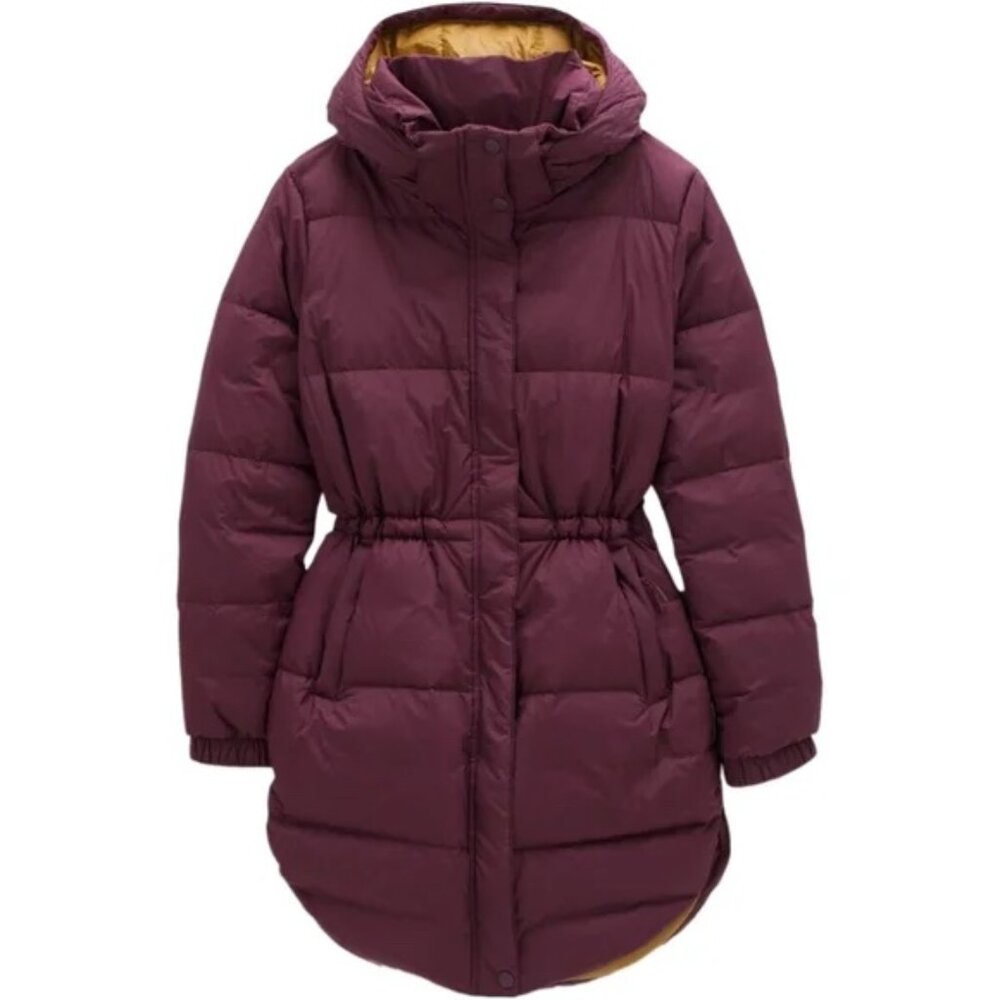 Prana Emerald Valley Jacket Women's Hooded Puffer in Mulberry Size M - EUC